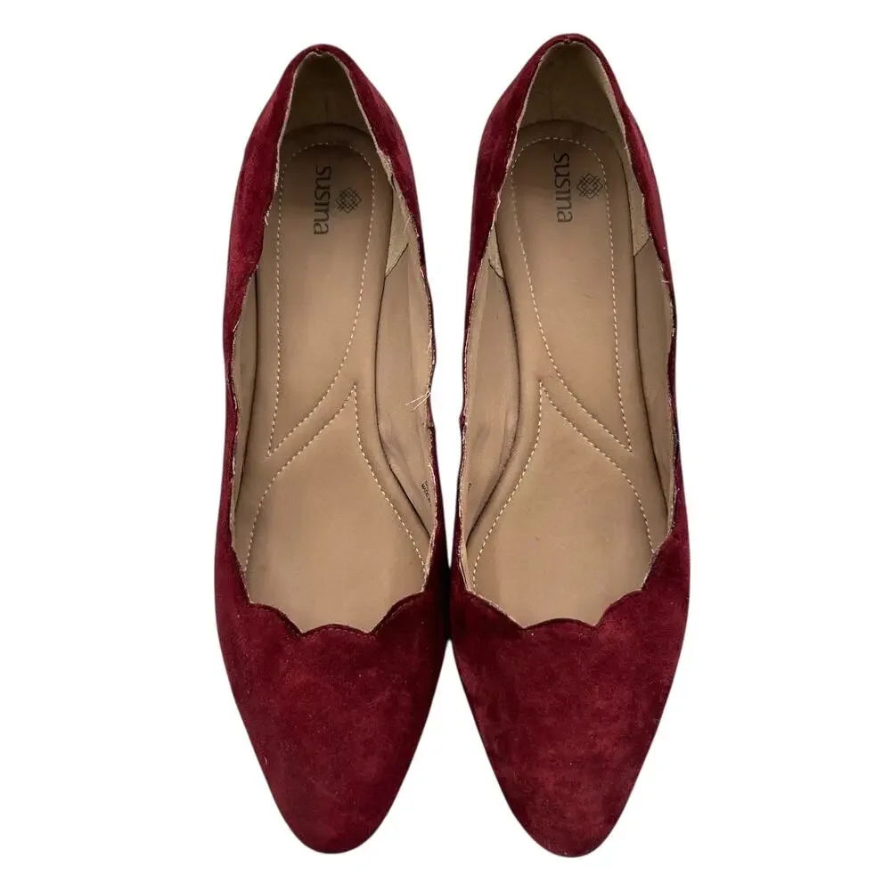Susina‎ Women's Red Suede Scalloped Edges Wedge Heel Pumps Size 10M